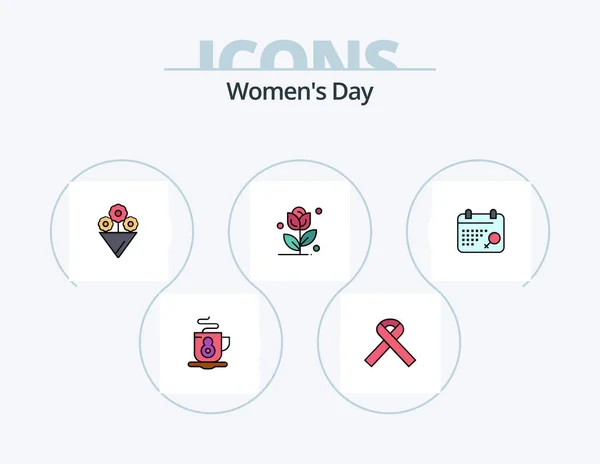 Womens Day Line Filled Icon Pack Icon Design Woman Female — Stockvector