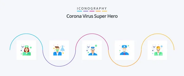 Corona Virus Super Hero Flat Icon Pack Including Male Avatar — Stockvector