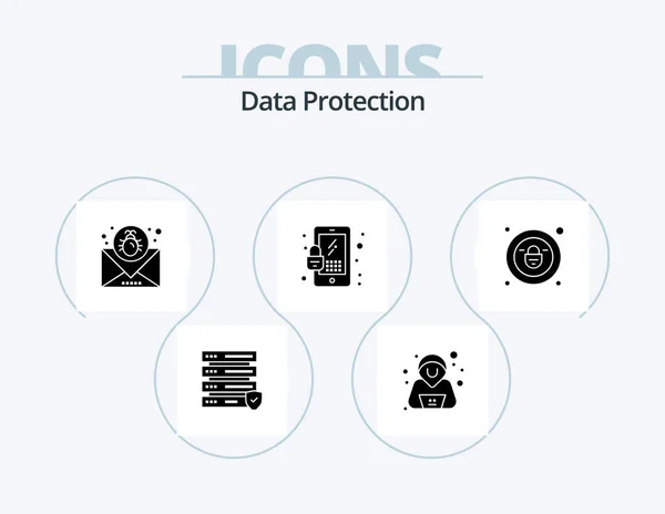 Data Protection Glyph Icon Pack Icon Design Padlock Email Lock — Stockvektor