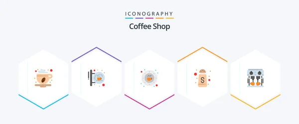 Coffee Shop Flat Icon Pack Including Coffee Sugar Signal Serve — 图库矢量图片