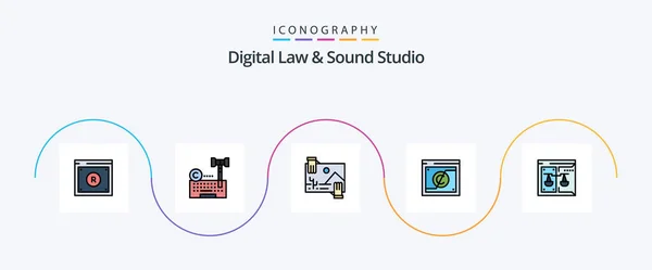 Digital Law Sound Studio Line Filled Flat Icon Pack Including — Stockvector