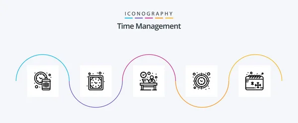 Time Management Line Icon Pack Including Timer Target Desk Focus — Stok Vektör