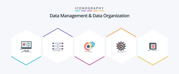 Data Management Data Organization Flat Icon Pack Including Management Setting — Vector de stock