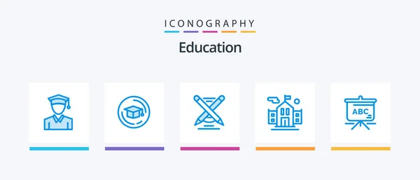Education Blue Icon Pack Including Flag Schoolbag Creative Icons Design — Vector de stock