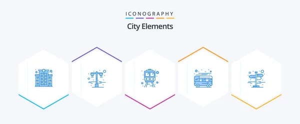 City Elements Blue Icon Pack Including Direction Transport Rail Local — Wektor stockowy