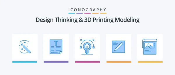 Design Thinking Printing Modeling Blue Icon Pack Including Wallpaper Education — Image vectorielle