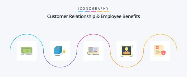 Customer Relationship Employee Benefits Flat Icon Pack Including Document Book — Archivo Imágenes Vectoriales