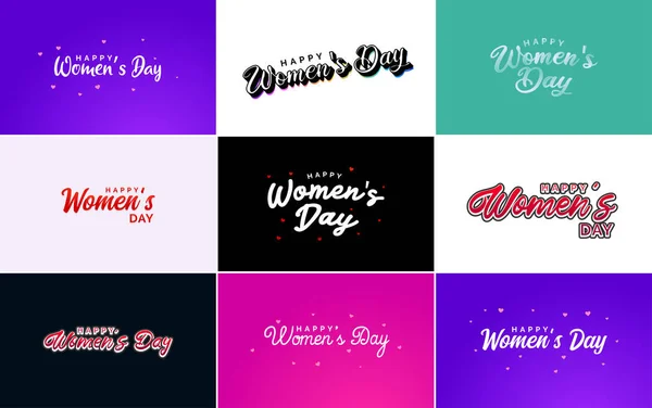 Pink Happy Women Day Typographical Design Elements International Women Day — Vettoriale Stock