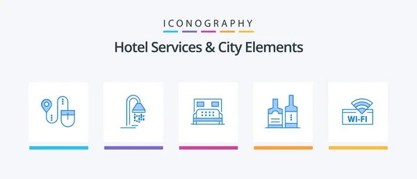 Hotel Services City Elements Blue Icon Pack Including Wifi Bottles — Image vectorielle