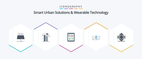 Smart Urban Solutions Wearable Technology Flat Icon Pack Including Clean — Stockvektor