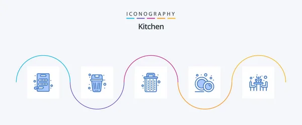 Kitchen Blue Icon Pack Including Restaurant Plate Basket Food Plate — Vetor de Stock
