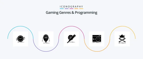 Gaming Genres Programming Glyph Icon Pack Including Root Admin Robot — Image vectorielle