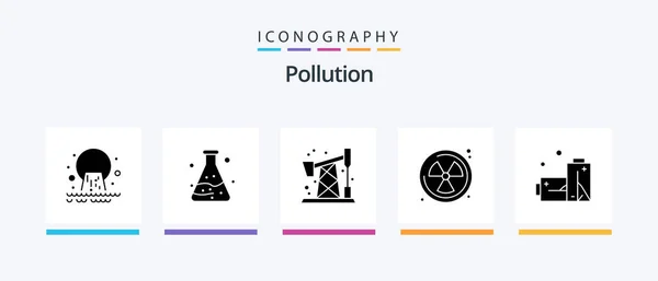 Pollution Glyph Icon Pack Including Gas Pollution Batteries Radioactive Creative — 图库矢量图片