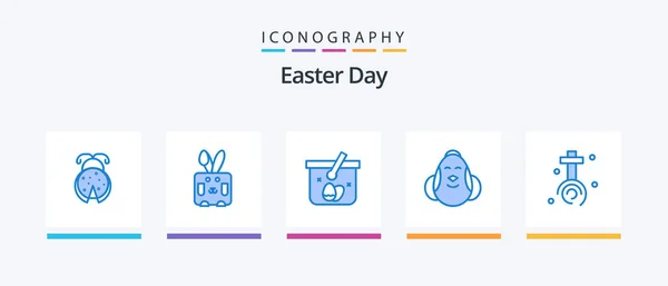 Easter Blue Icon Pack Including Celebration Baby Basket Easter Egg — Stok Vektör