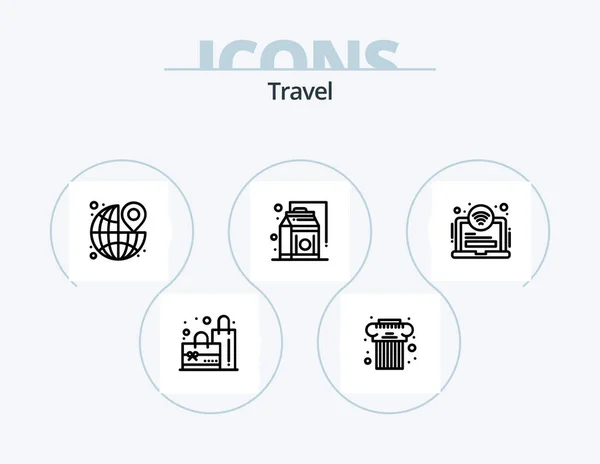 Travel Line Icon Pack Icon Design Stairs Shopping Transport Plain — Image vectorielle