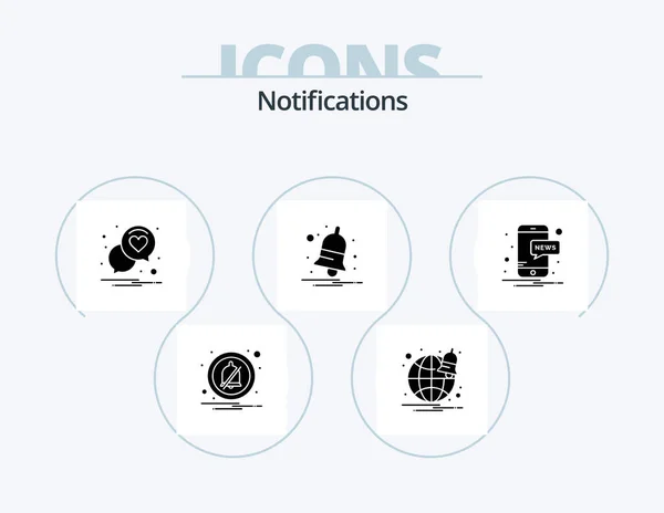 Notifications Glyph Icon Pack Icon Design News Love Mobile Notify — Vector de stock