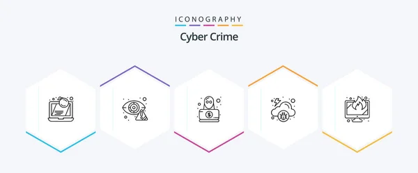 Cyber Crime Line Icon Pack Including Virus Cloud Detector Robbery — 图库矢量图片