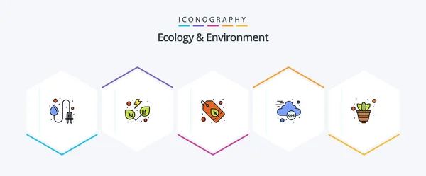 Ecology Environment Filledline Icon Pack Including Plant Gardening Badge Green — Vector de stock