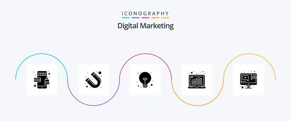 Digital Marketing Glyph Icon Pack Including Marketing Online Business Graph — Stock vektor