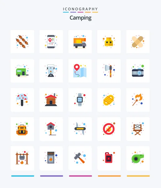 Creative Camping Flat Icon Pack Camp Bus Doodle First Aid — Stock vektor