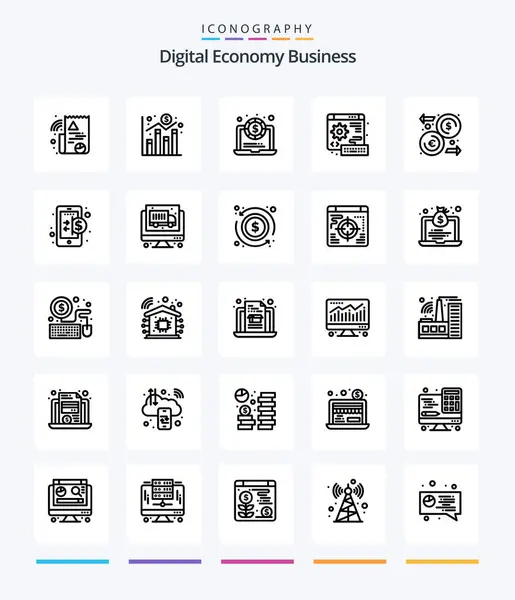 Creative Digital Economy Business Outline Icon Pack Transfer Euro Laptop — Vector de stock