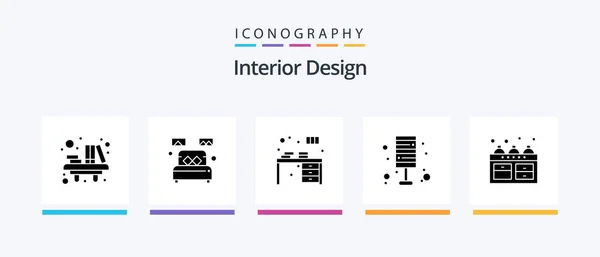 Interior Design Glyph Icon Pack Including Furniture Light Sleep Decorate — Archivo Imágenes Vectoriales