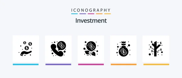 Investment Glyph Icon Pack Including Investment Growth Budget Money Fund — Stockvector
