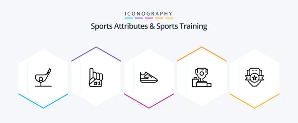 Sports Atributes And Sports Training 25 Line icon pack including badge. cup. sport. champion. bowl