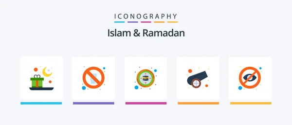 Islam Ramadan Flat Icon Pack Including Eye Blind Water Muslim — Stock Vector