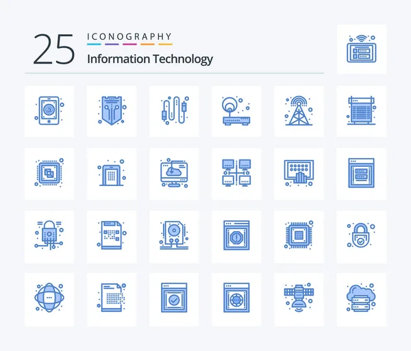 Information Technology Blue Color Icon Pack Including Network Access Shield — Stok Vektör