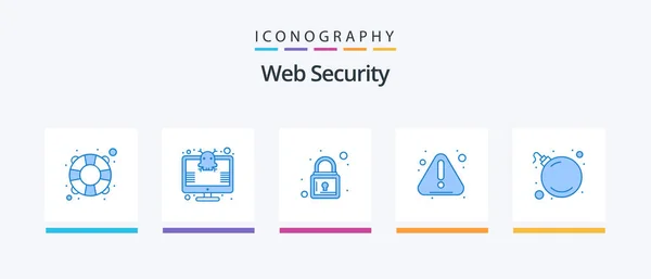 Web Security Blue Icon Pack Including Virus Bomb Lock Warning — 图库矢量图片