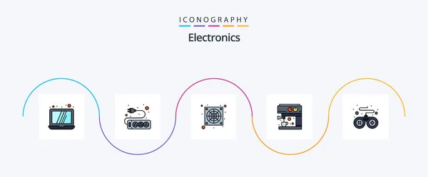 Electronics Line Filled Flat Icon Pack Including Fan Game Controller — Vettoriale Stock