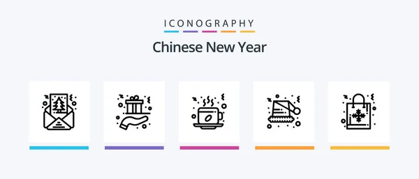 Chinese New Year Line Icon Pack Including New Chinese Lamp — Stock Vector