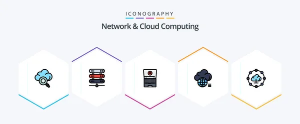Network Cloud Computing Filledline Icon Pack Including Share Cloud Computing — Stock Vector