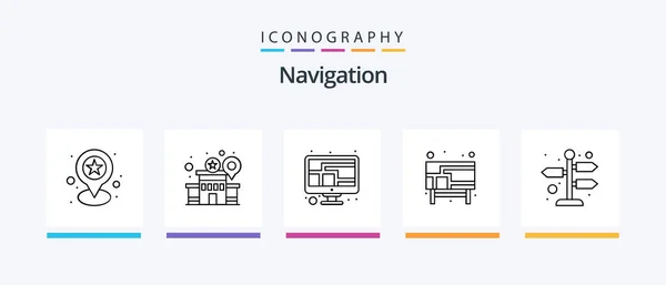 Navigation Line Icon Pack Including Map Map Compass Location World — Stok Vektör