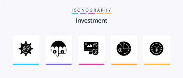 Investment Glyph Icon Pack Including Yen Coin Online Investment Data — Stockový vektor