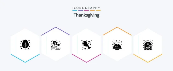 Thanksgiving Glyph Icon Pack Including Farm Chicken Food Turkey Holiday — Vettoriale Stock
