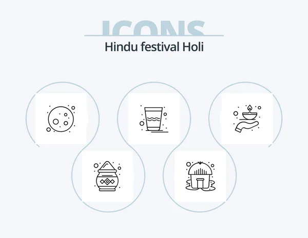 Holi Line Icon Pack Icon Design Rangoli India Flower Spark — 图库矢量图片