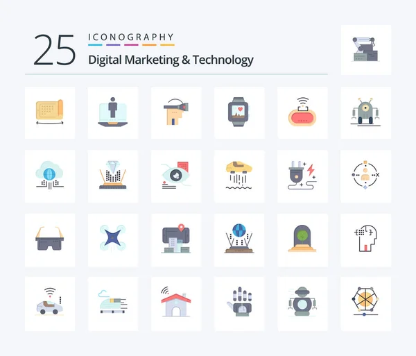 Digital Marketing Technology Flat Color Icon Pack Including Security Heart — Wektor stockowy