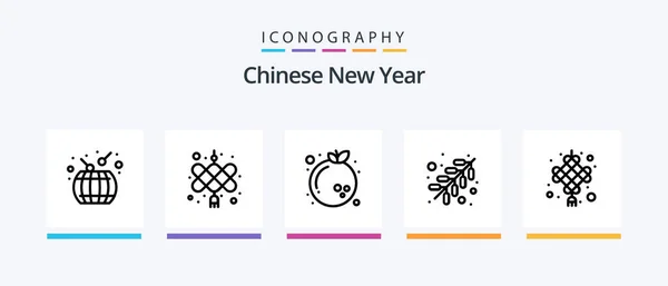 Chinese New Year Line Icon Pack Including Newyear New Newyear — 图库矢量图片