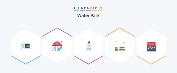 Water Park Flat Icon Pack Including Park Park Food Stand — Stok Vektör