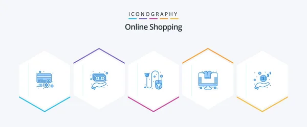 Online Shopping Blue Icon Pack Including Store Online Money Mouse — Wektor stockowy