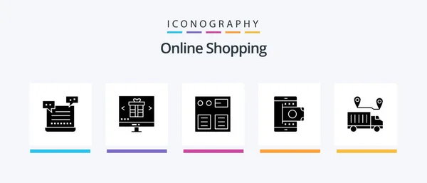 Online Shopping Glyph Icon Pack Including Shopping Online Online Mobile — Archivo Imágenes Vectoriales