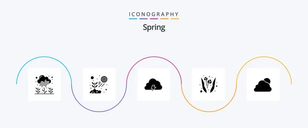 Spring Glyph Icon Pack Including Sky Garden Growing Flower Spring — Wektor stockowy
