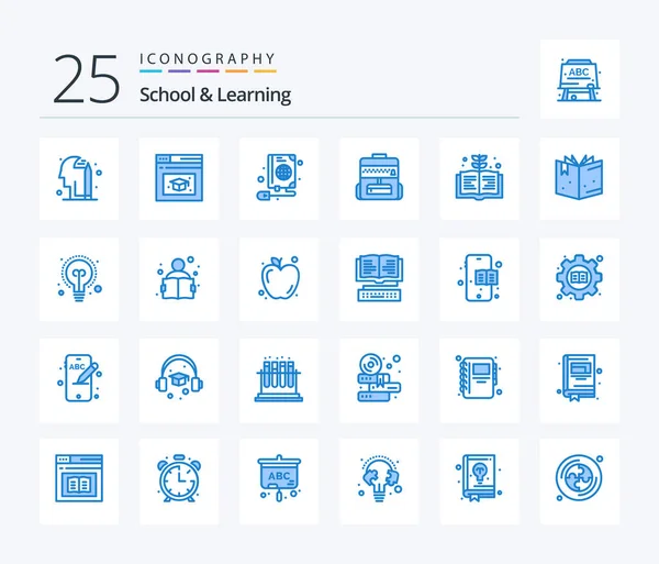 School Learning Blue Color Icon Pack Including Education Knowledge Web — Stockový vektor