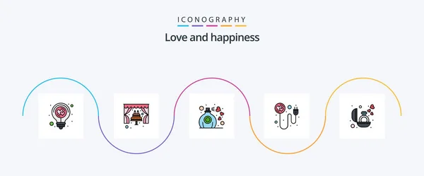 Love Line Filled Flat Icon Pack Including Engagement Recharge Wedding — Wektor stockowy