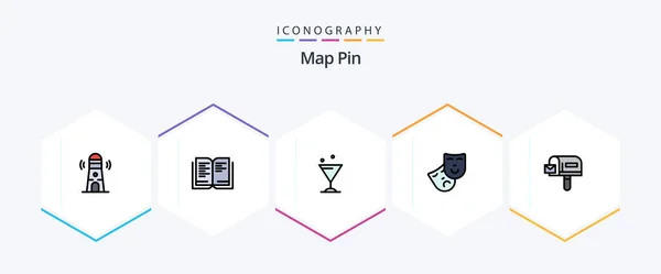 Map Pin Filledline Icon Pack Including Shopping Drink Mail Theatre — Stockový vektor