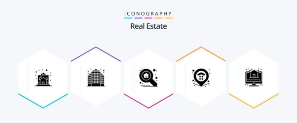 Real Estate Glyph Icon Pack Including Online Estate Apartment Property — Διανυσματικό Αρχείο