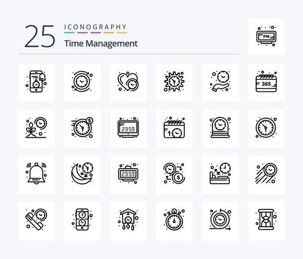Time Management Line Icon Pack Including Watch Setting Reverse Gear — Stockový vektor