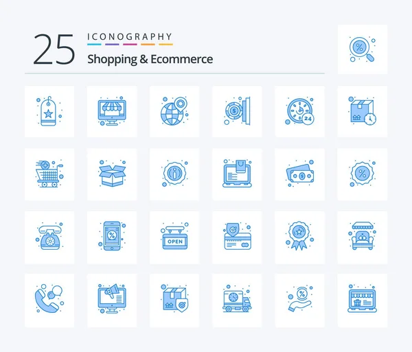 Shopping Ecommerce Blue Color Icon Pack Including Call Оплата Глобус — стоковый вектор